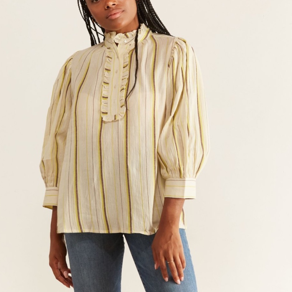 Antik Batik Antonia Striped Puff Sleeve Blouse Boho Peasant Cottagecore Designer